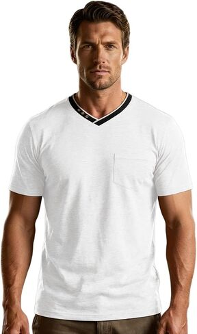 V Neck Basic Short Sleeve Shirt for Mens Solid Color Casual Blouses Tops Summer Holiday Streetwear Tshirts in Kuwait