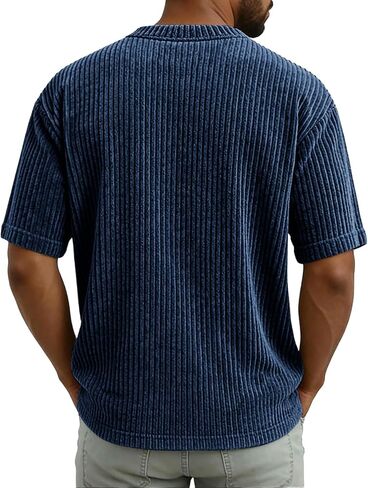 Mens Henley Shirts Long Sleeve Textured Casual Classic Button V Neck T-Shirt Ribbed Lightweight Pullover Tees Tops in Kuwait