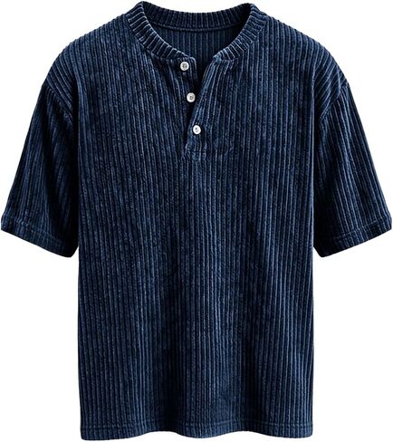 Mens Henley Shirts Long Sleeve Textured Casual Classic Button V Neck T-Shirt Ribbed Lightweight Pullover Tees Tops in Kuwait