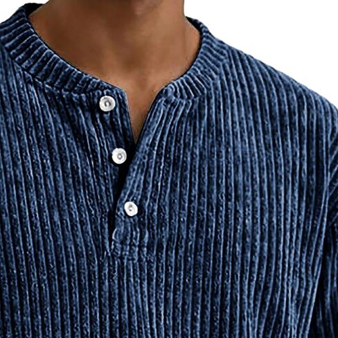 Mens Henley Shirts Long Sleeve Textured Casual Classic Button V Neck T-Shirt Ribbed Lightweight Pullover Tees Tops in Kuwait