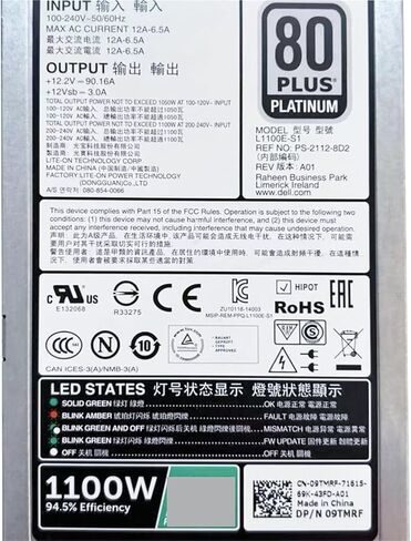 1 قطعة 1100 واط L1100E-S1 الطاقة لخادم R630 R730 R740 وحدة إمداد الطاقة المعيارية PSU 0CMPGM 0Y3H8J 09TMRF in Kuwait