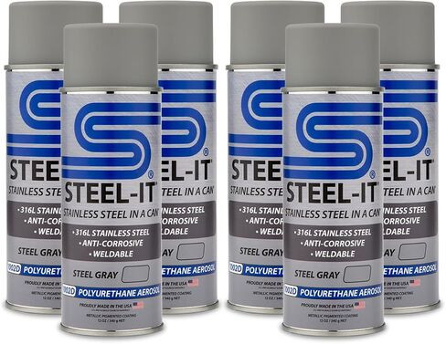 Steel-It 1002D بولي يوريثين أيروسول، طلاءات طلاء صناعية، قابلة للحام، سهلة الاستخدام - رمادي فولاذي (6 عبوات) in Kuwait