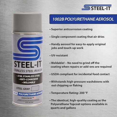 Steel-It 1002D بولي يوريثين أيروسول، طلاءات طلاء صناعية، قابلة للحام، سهلة الاستخدام - رمادي فولاذي (6 عبوات) in Kuwait