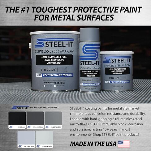 Steel-It 1002D بولي يوريثين أيروسول، طلاءات طلاء صناعية، قابلة للحام، سهلة الاستخدام - رمادي فولاذي (6 عبوات) in Kuwait