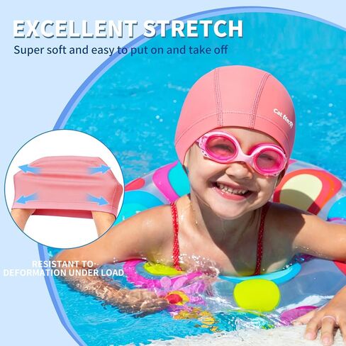Kids Swim Cap Satin-Lined Swim Cap Lightweight and Breathable for Boys and Girls Ages 6-14 (2-Pack) in Kuwait