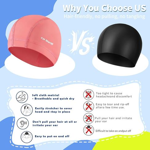Kids Swim Cap Satin-Lined Swim Cap Lightweight and Breathable for Boys and Girls Ages 6-14 (2-Pack) in Kuwait