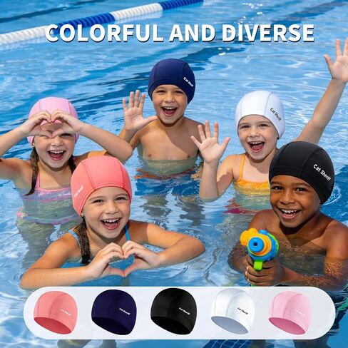 Kids Swim Cap Satin-Lined Swim Cap Lightweight and Breathable for Boys and Girls Ages 6-14 (2-Pack) in Kuwait