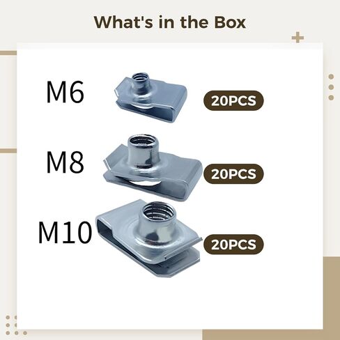 طقم صواميل بمشبك على شكل حرف U من الفولاذ المقاوم للصدأ M6، M8، M10، 60 قطعة مشابك سرعة لتركيب الصفائح المعدنية واللوحة in Kuwait