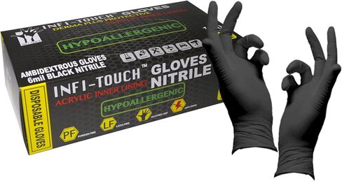 Black Nitrile Protective Gloves, Medium, Pack of 100 in Kuwait
