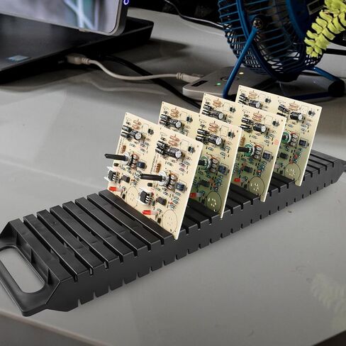 حامل لوحة الدوائر المقاومة للكهرباء الساكنة ذو 25 فتحة PCB مع تصميم ثبات مزدوج الأذن لتخزين المكونات الإلكترونية وأعمال اللحام 18.70X5.31X1.33 بوصة 3 عبوات in Kuwait