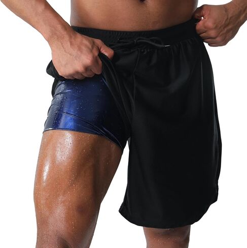 Men's Sauna Shorts Compression Sweat Short Pants Workout Athletic Bottom Slimming Body Shaper with Pockets Gym Sport in Kuwait