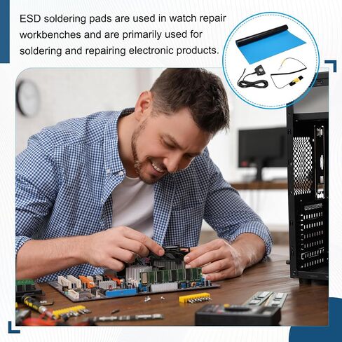 طقم حصيرة MECCANIXITY المضادة للكهرباء الساكنة مع معصم ESD وسلك أرضي، بساط لحام PVC ESD مقاس 24 بوصة × 48 بوصة لإصلاح إلكترونيات هاتف الكمبيوتر، ترقية بناء الكمبيوتر المنزلي، أزرق سماوي in Kuwait