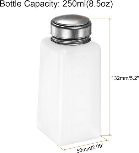 2pcs Solvent Alcohol Dispensers 250ml(8.5oz) Push Down Liquid Dispenser Pump Bottle with Sealing Stainless Steel Lid for Acetone Cleanser Polish Remover, White in Kuwait