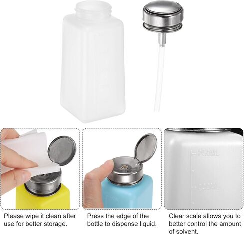 2pcs Solvent Alcohol Dispensers 250ml(8.5oz) Push Down Liquid Dispenser Pump Bottle with Sealing Stainless Steel Lid for Acetone Cleanser Polish Remover, White in Kuwait