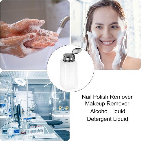 2pcs Solvent Alcohol Dispensers 250ml(8.5oz) Push Down Liquid Dispenser Pump Bottle with Sealing Stainless Steel Lid for Acetone Cleanser Polish Remover, White in Kuwait