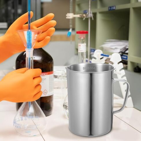 OUNONA Laboratory Measuring Cup Stainless Steel Beaker with Graduated Scale 5.82X3.93X3.74 Inch for Accurate Liquid Measurement in Chemistry Class and Kitchen Use in Kuwait