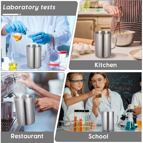 OUNONA Laboratory Measuring Cup Stainless Steel Beaker with Graduated Scale 5.82X3.93X3.74 Inch for Accurate Liquid Measurement in Chemistry Class and Kitchen Use in Kuwait