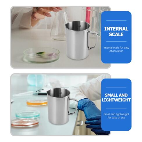 OUNONA Laboratory Measuring Cup Stainless Steel Beaker with Graduated Scale 5.82X3.93X3.74 Inch for Accurate Liquid Measurement in Chemistry Class and Kitchen Use in Kuwait