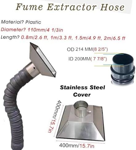 طقم خرطوم استخلاص الغبار الصناعي - ذراع مرن لاستخلاص الدخان مع غطاء من الفولاذ المقاوم للصدأ، أنبوب دخان لحام 4/6/8 بوصة، طول 1.5 متر، معرف 160 مم للحام في المختبر واستخدام ورشة العمل in Kuwait