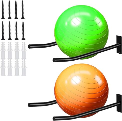 4Pcs Wall Mount Exercise Ball Holder, Heavy Duty Ball Holder Wall Mount, Metal Yoga Ball Rack for Stability Balls, Yoga Mats, Gym, Garage, Home Storage, Black in Kuwait