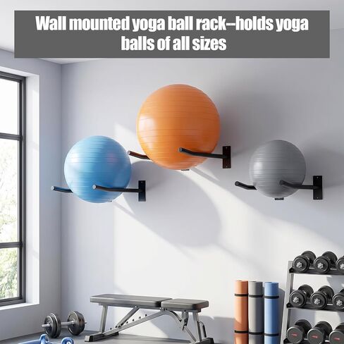 4Pcs Wall Mount Exercise Ball Holder, Heavy Duty Ball Holder Wall Mount, Metal Yoga Ball Rack for Stability Balls, Yoga Mats, Gym, Garage, Home Storage, Black in Kuwait
