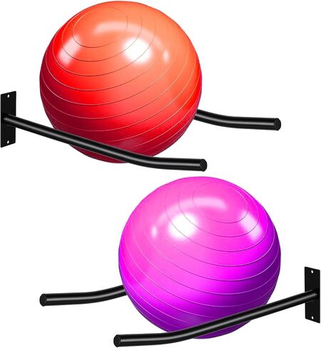 4Pcs Wall Mount Exercise Ball Holder, Heavy Duty Ball Holder Wall Mount, Metal Yoga Ball Rack for Stability Balls, Yoga Mats, Gym, Garage, Home Storage, Black in Kuwait