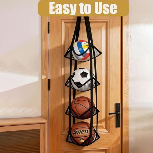 2Pcs Mesh Ball Storage Organizer, 4-Tier Basketball Holder for Garage Door or Wall-Mounted Vertical Ball Holder Sports Ball Storage for All Sports Balls, Yoga Mat, Towels and Snacks, Black in Kuwait