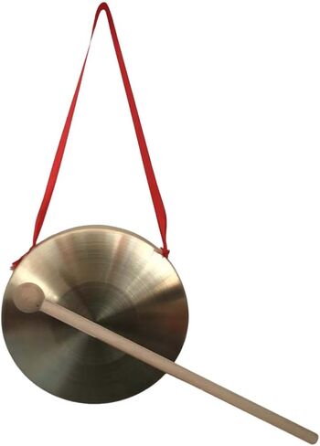 Brass Gong Chinese Traditional Percussion Instrument with Wooden Mallet Red Ribbon Hand Gong for Kids Party Game Office- 30cm in Kuwait