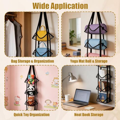 2Pcs Mesh Ball Storage Organizer, 4-Tier Basketball Holder for Garage Door or Wall-Mounted Vertical Ball Holder Sports Ball Storage for All Sports Balls, Yoga Mat, Towels and Snacks, Black in Kuwait