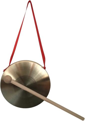 Brass Gong Chinese Traditional Percussion Instrument with Wooden Mallet Red Ribbon Hand Gong for Kids Party Game Office- 30cm in Kuwait