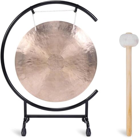 Chinese Percussion Instrument Copper Gong on High C Stand, Polished Bronze Gong with Stand for Mindfulness Spiritual Practice, Chinese Percussion Instrument Brass Gongs for Home Office in Kuwait