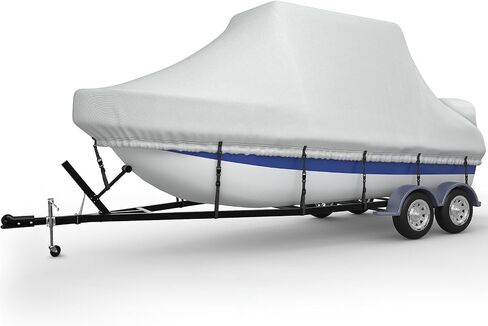 غطاء قارب T-TOP بطول 24-26 قدم، 1200D PU عالي التحمل من الدرجة البحرية غطاء قارب وحدة التحكم المركزية مع غطاء محرك، غطاء قماش بوليستر أكسفورد مقاوم للماء للأشعة فوق البنفسجية لقارب T TOP 24-26 قدم، رمادي in Kuwait