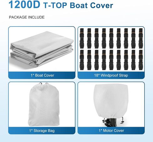 غطاء قارب T-TOP بطول 24-26 قدم، 1200D PU عالي التحمل من الدرجة البحرية غطاء قارب وحدة التحكم المركزية مع غطاء محرك، غطاء قماش بوليستر أكسفورد مقاوم للماء للأشعة فوق البنفسجية لقارب T TOP 24-26 قدم، رمادي in Kuwait