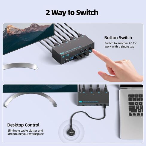 HDMI KVM Switch Dual Monitor 3 Computers دعم 4K@60Hz USB 3.0 KVM مشاركة الشاشات المزدوجة و 4 منافذ USB 3.0 دعم تمديد/نسخ مع محول DC 12V و WIRED in Kuwait