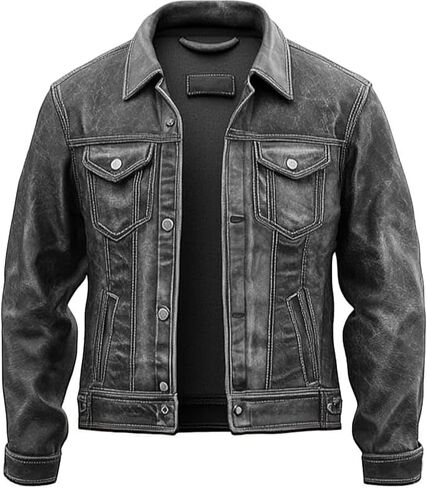 Mens Genuine Distressed Leather Motorcycle Jackets Trucker - American Vintage Style Western Trucker Jacket Men in Kuwait