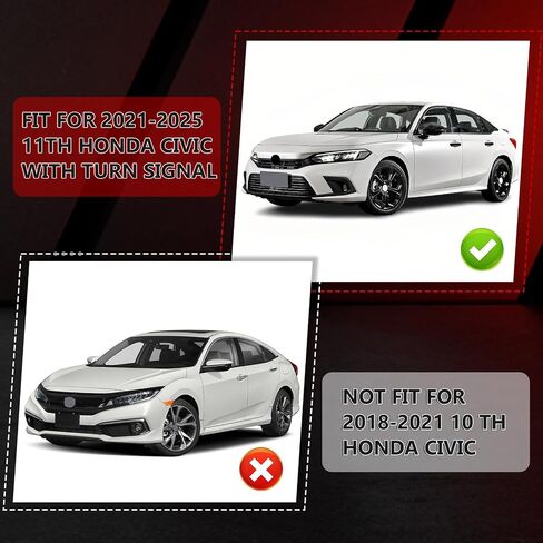 زوج واحد من أغطية المرايا الجانبية اليسرى واليمنى متوافقة مع الجيل الحادي عشر من Honda Civic 2022-2025 Touring Sedan، Sport Touring Hatchback، النوع R مع نموذج إشارة الانعطاف in Kuwait