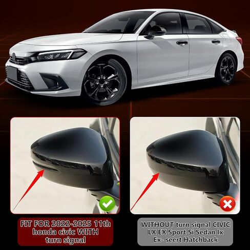 زوج واحد من أغطية المرايا الجانبية اليسرى واليمنى متوافقة مع الجيل الحادي عشر من Honda Civic 2022-2025 Touring Sedan، Sport Touring Hatchback، النوع R مع نموذج إشارة الانعطاف in Kuwait