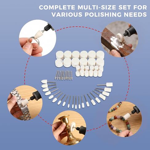100PCS Polishing Wheel Kit, Wool Felt Buffing Wheels, Rotary Tool Accessories, 1/8 Inch Shank, for Jewelry, Metal, Glass, Stone, Acrylic, Watch in Kuwait