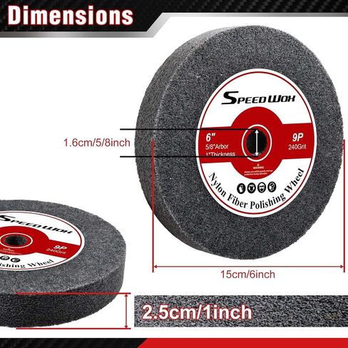 SPEEDWOX 9P Nylon Fiber Polishing Wheel 6" x 1" Abrasive Grinding Wheels Deburring Tool for Bench Grinder Polishing Machine Silicon Carbide Abrasive Polishing Stainless Steel in Kuwait