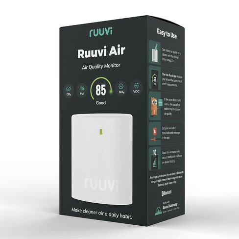 RuuviAir: Wireless Indoor Air Quality Monitor for Home and Office (PM, CO₂, NOx index, VOC index, temperature, air humidity, air pressure and combined Ruuvi Indoor Air Quality Score). No subscription. in Kuwait