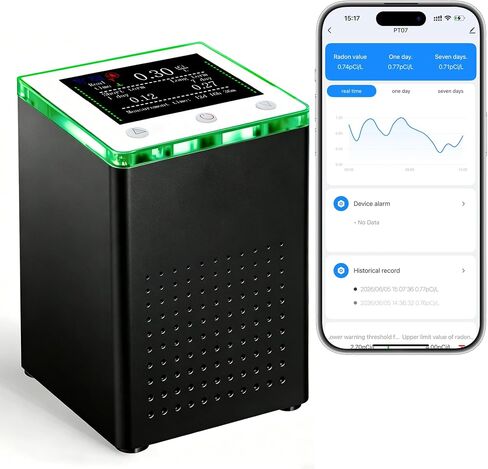 Smart Radon Detector for Home [Sensor Type:Pulsed ion Chamber] WiFi Phone App Control & Notifications Visible HD Screen & Indicator Audible Radon Alarm, Real-time Short&Long-Term Detecting in Kuwait