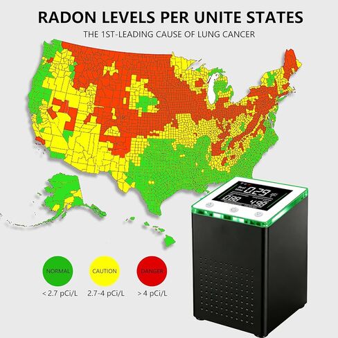 Smart Radon Detector for Home [Sensor Type:Pulsed ion Chamber] WiFi Phone App Control & Notifications Visible HD Screen & Indicator Audible Radon Alarm, Real-time Short&Long-Term Detecting in Kuwait