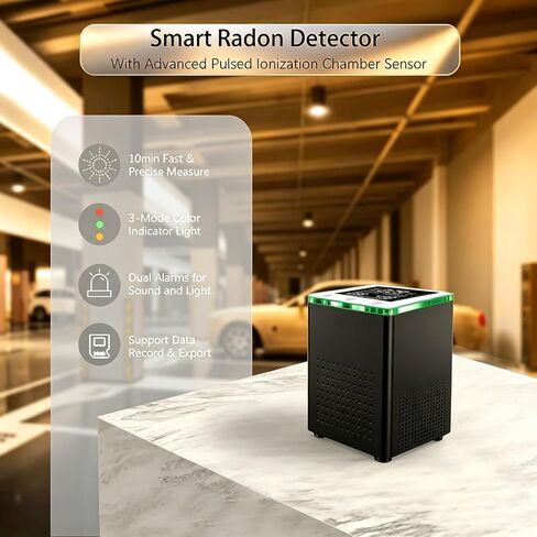 Smart Radon Detector for Home [Sensor Type:Pulsed ion Chamber] WiFi Phone App Control & Notifications Visible HD Screen & Indicator Audible Radon Alarm, Real-time Short&Long-Term Detecting in Kuwait