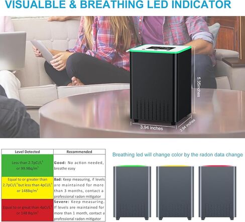 Smart Radon Detector for Home [Sensor Type:Pulsed ion Chamber] WiFi Phone App Control & Notifications Visible HD Screen & Indicator Audible Radon Alarm, Real-time Short&Long-Term Detecting in Kuwait