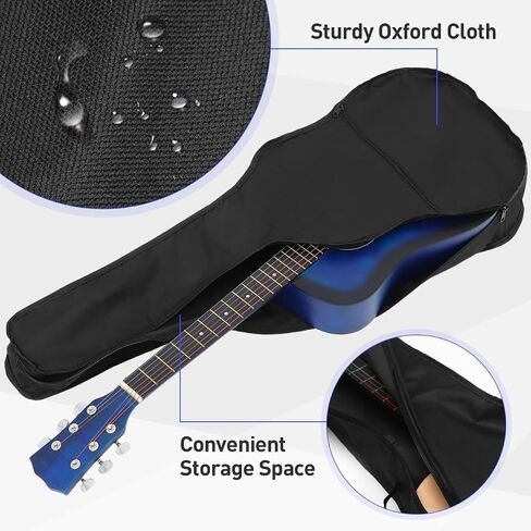 Kisangel Acoustic Guitar Gig Bag, Waterproof Soft Case with Adjustable Shoulder Strap, Portable Black Carrying Bag with Zippered Pocket for Musical Instruments in Kuwait