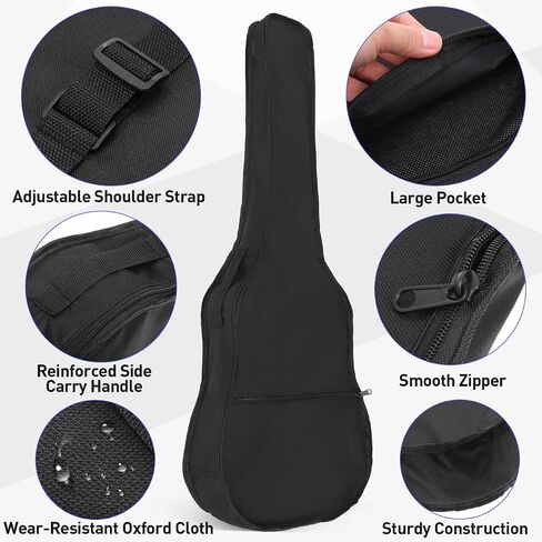 Kisangel Acoustic Guitar Gig Bag, Waterproof Soft Case with Adjustable Shoulder Strap, Portable Black Carrying Bag with Zippered Pocket for Musical Instruments in Kuwait