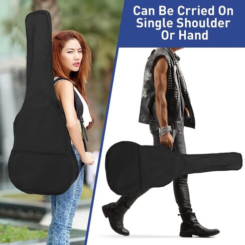 Kisangel Acoustic Guitar Gig Bag, Waterproof Soft Case with Adjustable Shoulder Strap, Portable Black Carrying Bag with Zippered Pocket for Musical Instruments in Kuwait
