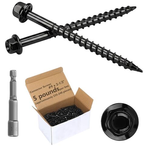 MorningRo 5 lb Black Joist Hanger Nails Bulk #9 x 2-1/2" Connector Screws 1/4" Hex Head Wood Nails with Washer Hex Bit Galvanized Corrosion Resistant for Fencing Decks Frames Bridge Construction in Kuwait