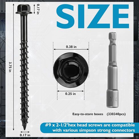 MorningRo 5 lb Black Joist Hanger Nails Bulk #9 x 2-1/2" Connector Screws 1/4" Hex Head Wood Nails with Washer Hex Bit Galvanized Corrosion Resistant for Fencing Decks Frames Bridge Construction in Kuwait
