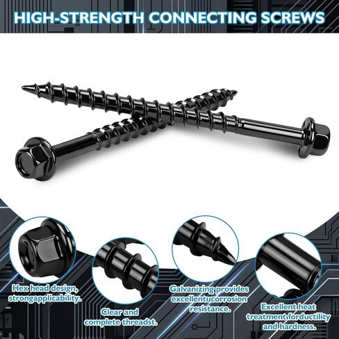 MorningRo 5 lb Black Joist Hanger Nails Bulk #9 x 2-1/2" Connector Screws 1/4" Hex Head Wood Nails with Washer Hex Bit Galvanized Corrosion Resistant for Fencing Decks Frames Bridge Construction in Kuwait